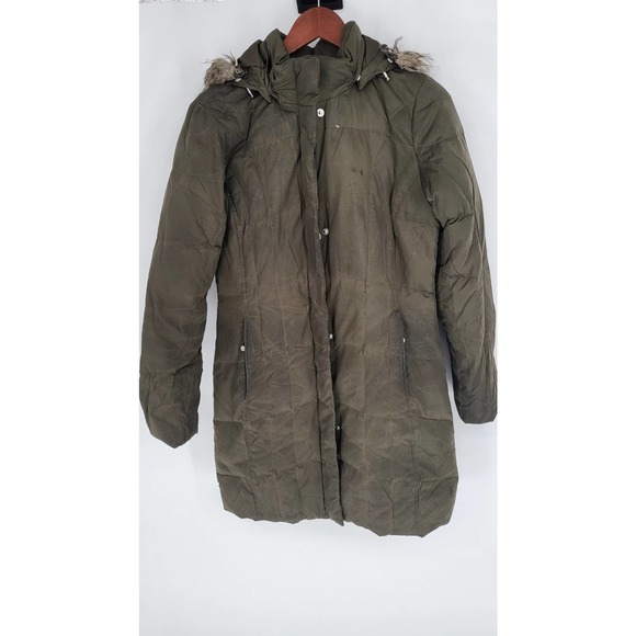 Eddie Bauer Hooded Green Goose Down Puffer Jacket EB 550 Fill Power Women's S - Picture 1 of 16